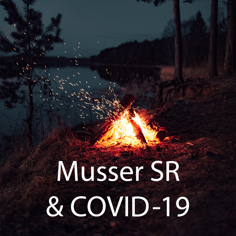 Campfire on a lake with 'Musser SR and COVID 19'